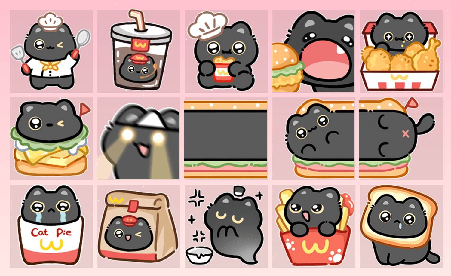 汉堡薯条小黑猫 表情包预览