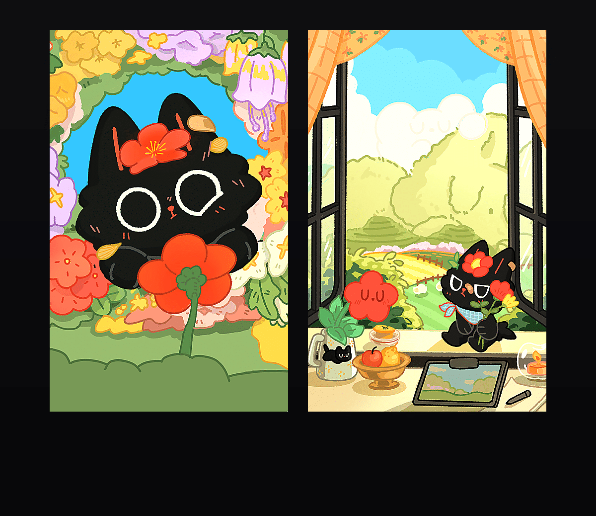 《春日小黑猫》表情包&高清壁纸，支持导入微信和QQ作为表情包-表情包小岛