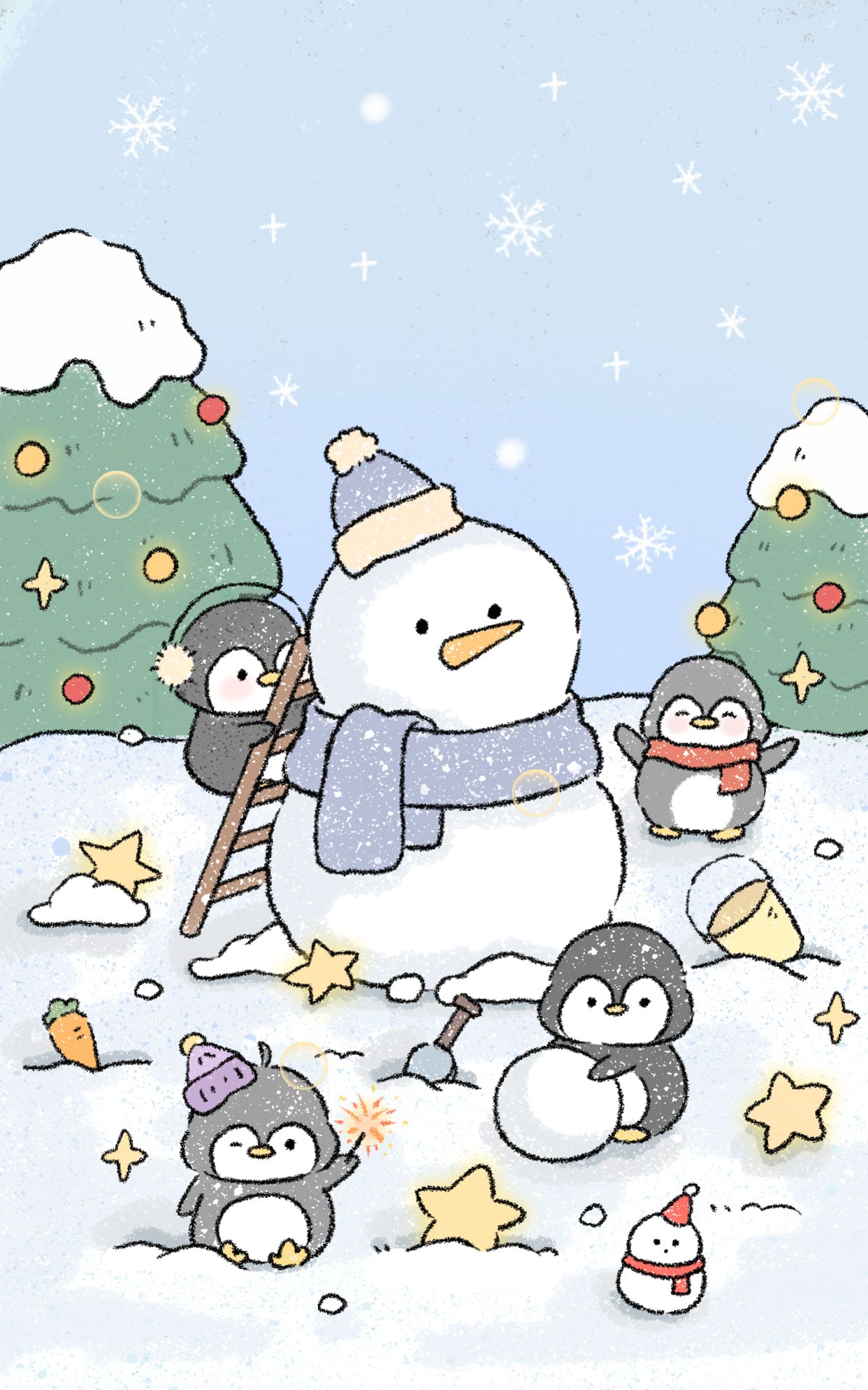 企鹅宝宝的雪人 壁纸预览