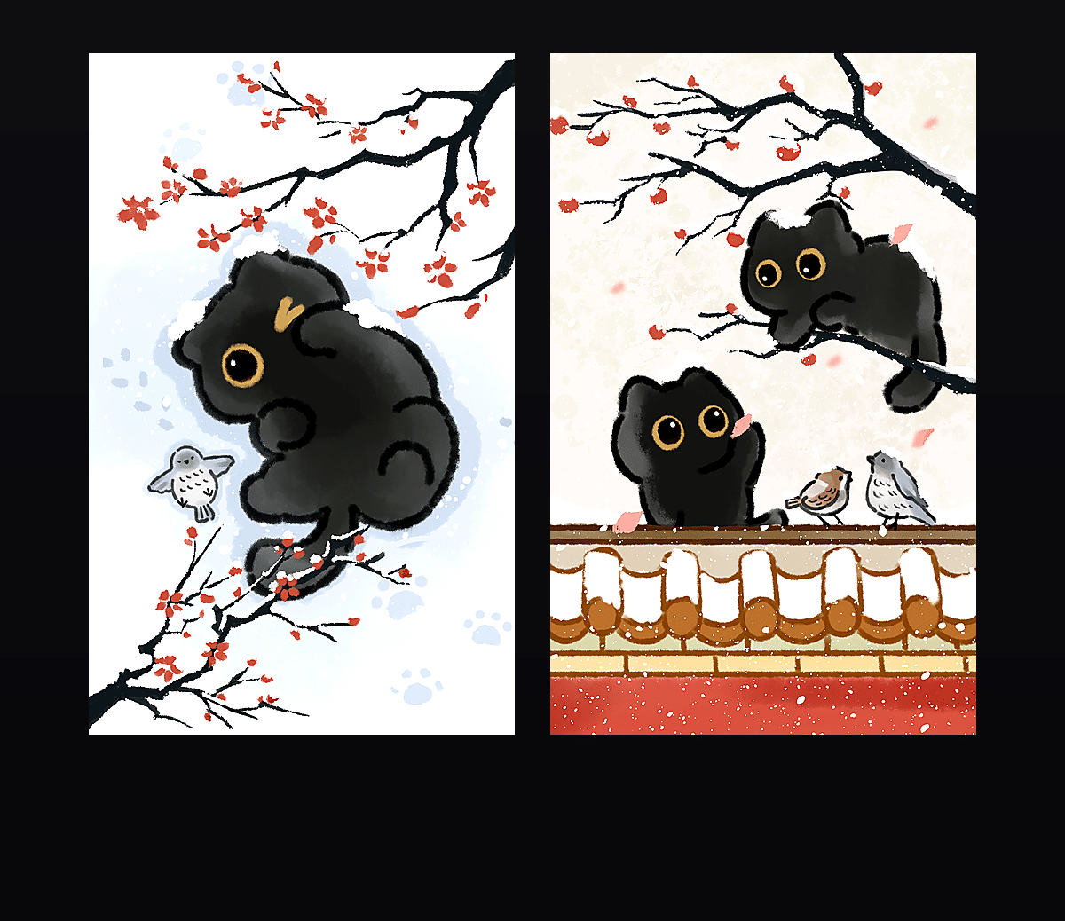 红梅映雪·小黑猫 壁纸预览