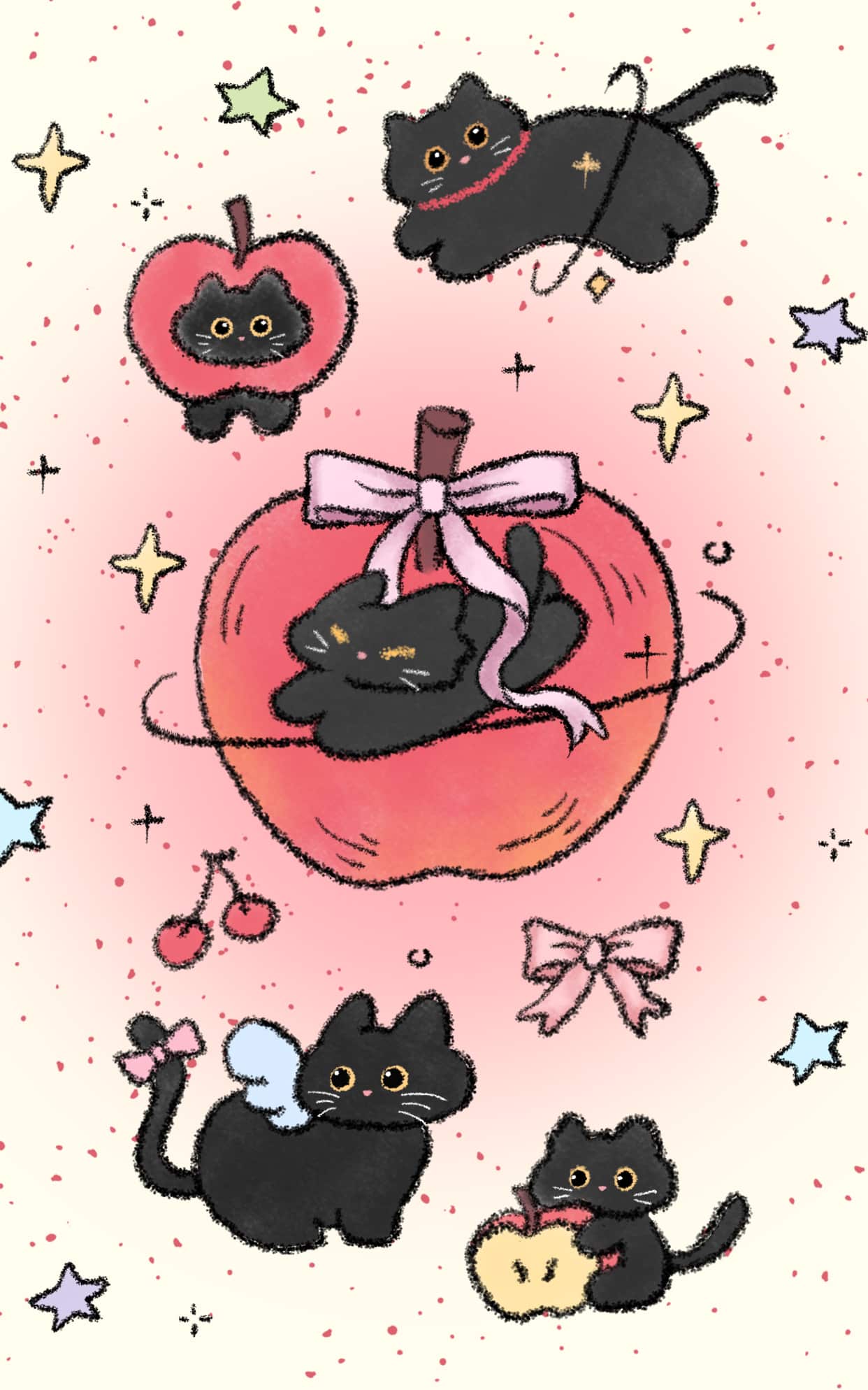 苹果小黑猫 壁纸预览