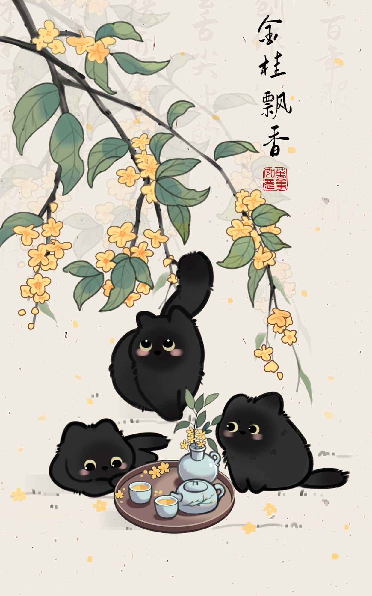 金桂小黑猫 壁纸预览