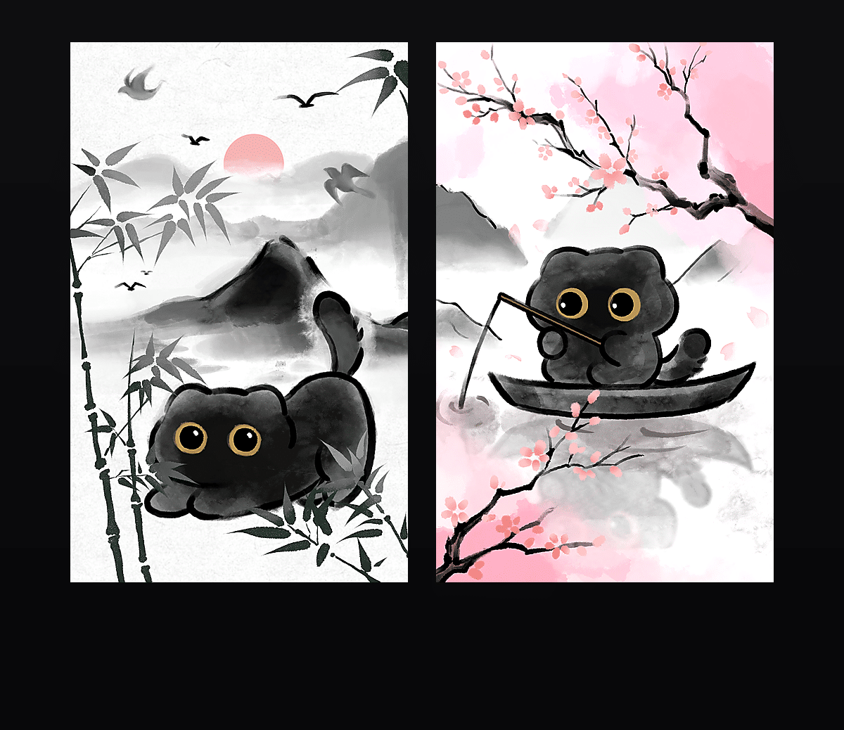 水墨小黑猫 壁纸预览
