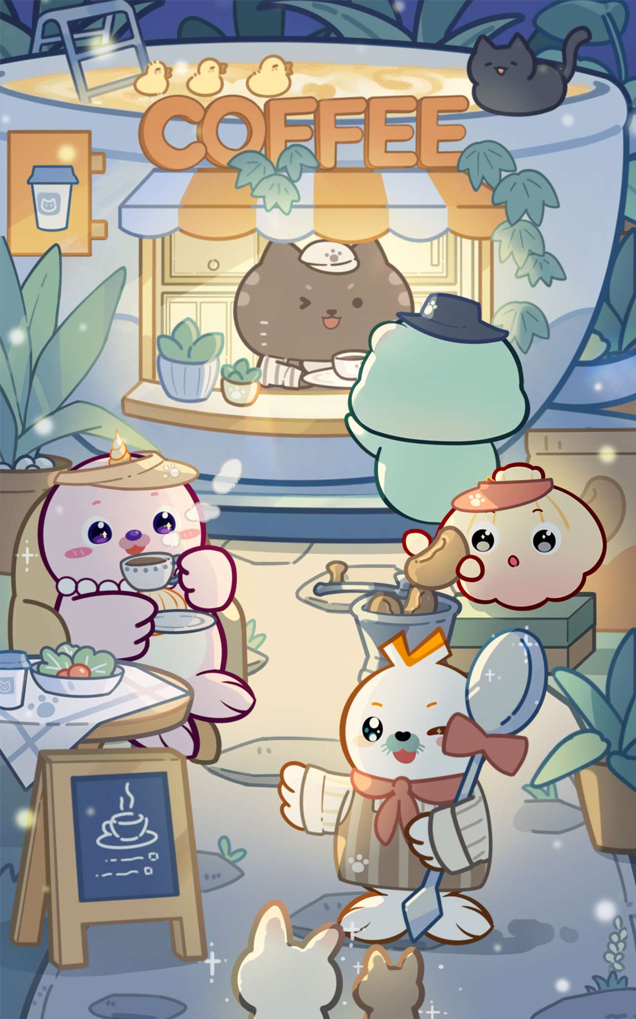 海豹良小宝Friends夜间咖啡馆 壁纸预览